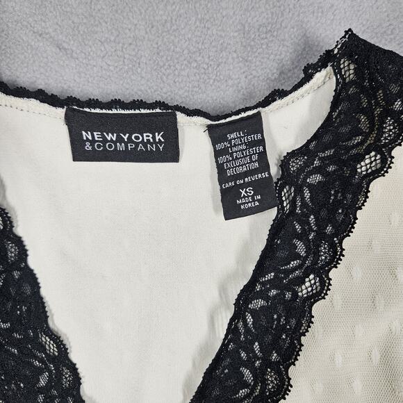New York & Company Babydoll Tank Womens XS Ivory Black Lace Coquette Y2K Preppy - Picture 4 of 11